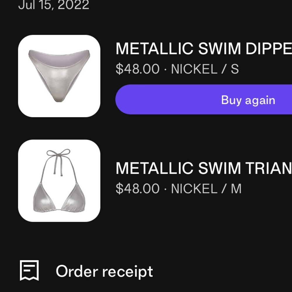 Skims metallic bikini top size medium bottom size small. Was worn for photoshoot